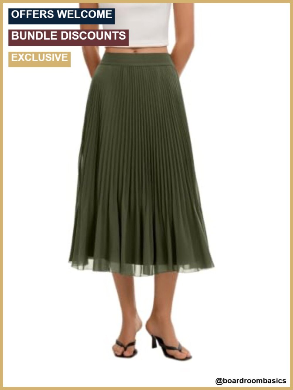 QINSEN Women's Flowy Pleated Chiffon Midi Skirt